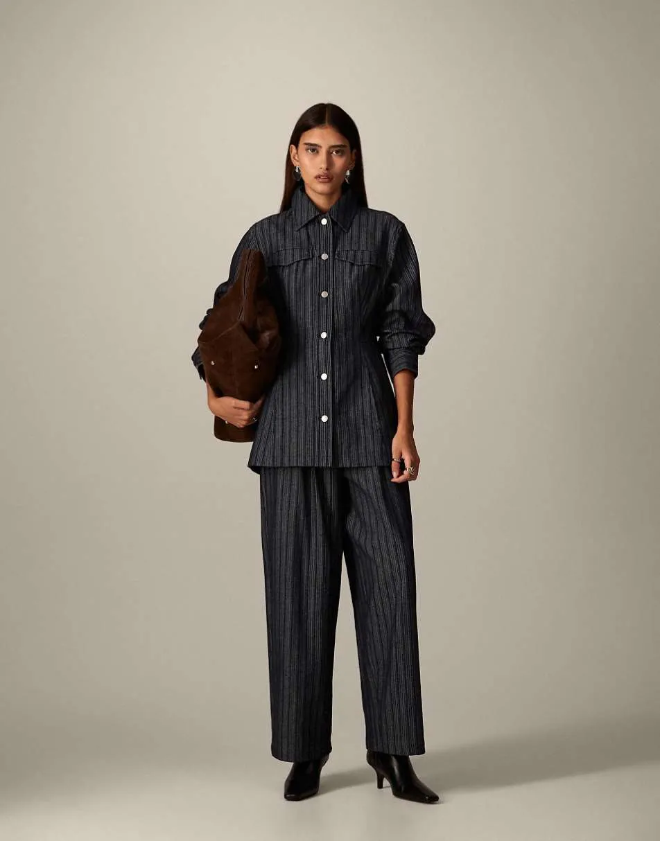 ARRANGE denim jacquard nipped waist jacket co ord in indigo