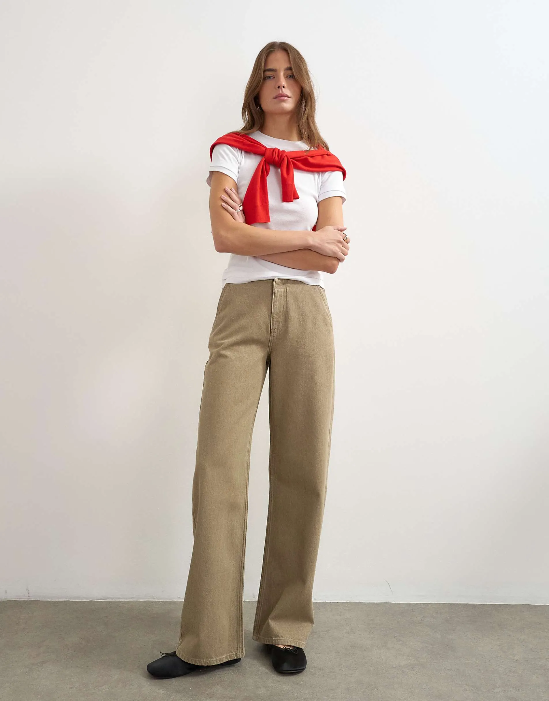 Topshop waistbandless jean in beige