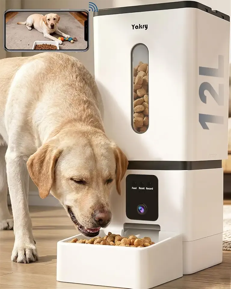 Automatic Dog Feeder Large Breed with Camera - 12L/50 Cups 5G WiFi App Control Dog Food Dispenser, Easy Setup, HD 1080P Video with Night Vision by Yakry