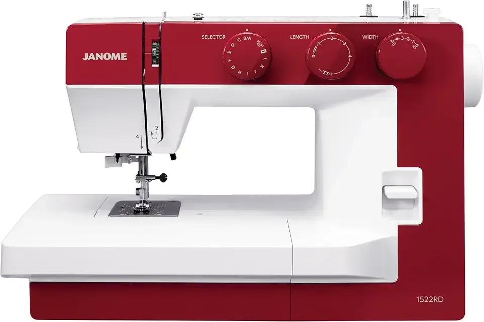 Janome 1522RD Mechanical Sewing Machine - Aesthetic Red Sewing Machine for Beginners, 22 Built in Stitches, 1 Step Buttonhole, Heavy Duty Metal Frame, Built in Needle Threader for Easy Use