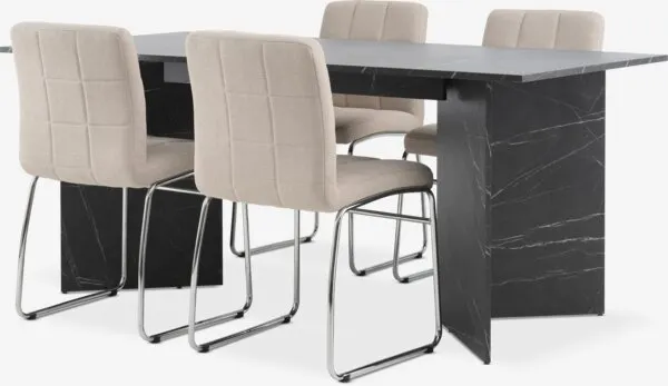 KRONDAL L180 tafel marmer + 4 HAMMEL stoelen beige