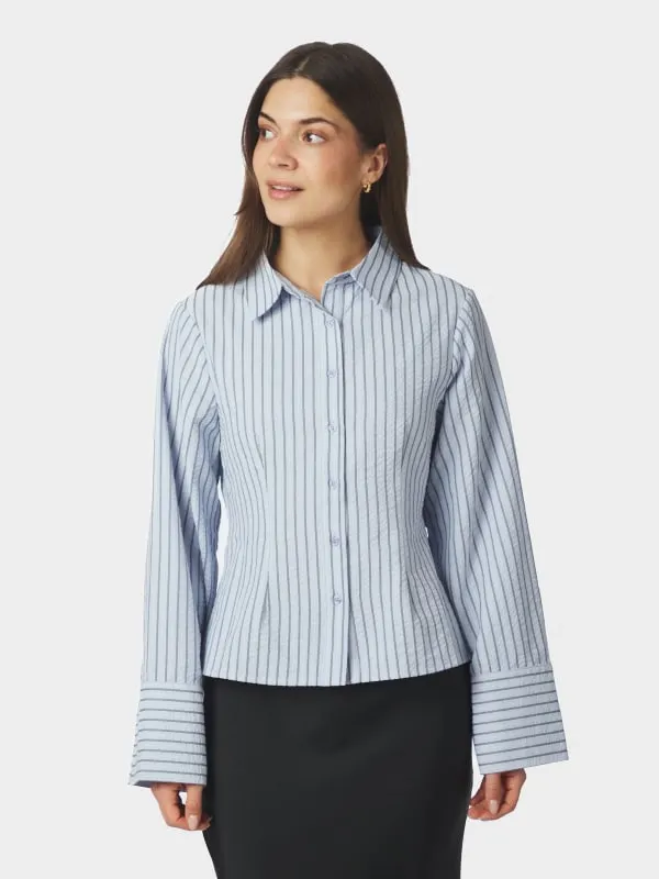 Rosa Striped Crepe Shirt Blue