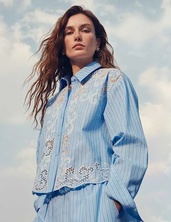 Pure Cotton Embroidered Striped Shirt