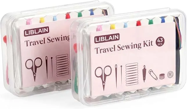 LIBLAIN Mini Sewing Kit with Big Eye Steel Needles for Adults and Beginners | Small Sewing Kit for Travel, Needle and Thread Kit for Hand Sewing (43Pcs, 2Pack)