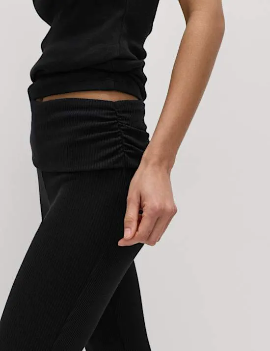 Ribbed Fold Over Kickflare Leggings