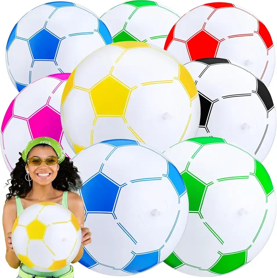 Hungdao Inflatable Soccer Ball 16 Inch Large Beach Toys Bulk Multicolored Blow up Soccer Balls Beach Water Games for Summer Swimming Pool Sports Birthday Party Favor