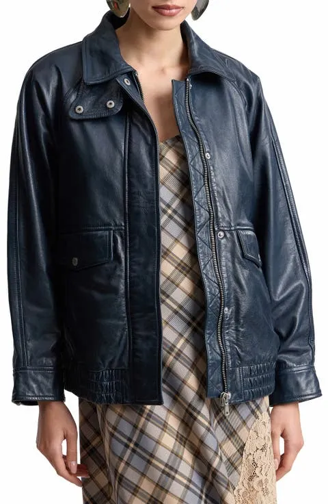 Avec Les Filles Oversize Leather Bomber Jacket