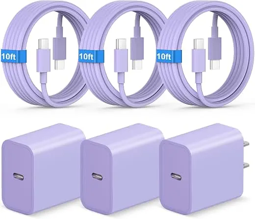 iPhone Duo 18 17 16 15 Charger Fast Charging USB C Charger Block, Purple | 3 Pack Type C Chagrers Compatible with iPhone 18/18 Pro/18 Pro max/iPhone Duo, iPhone 17/16/15 Series, iPad Pro, Android iPhone Duo 18 17 16 15 Charger Fast Ch…