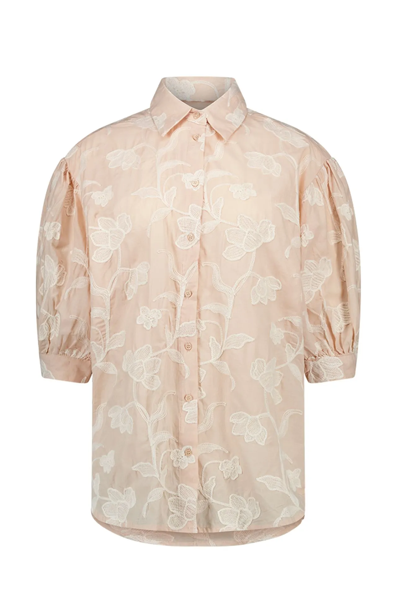 Lange ecru blouse met borduursels