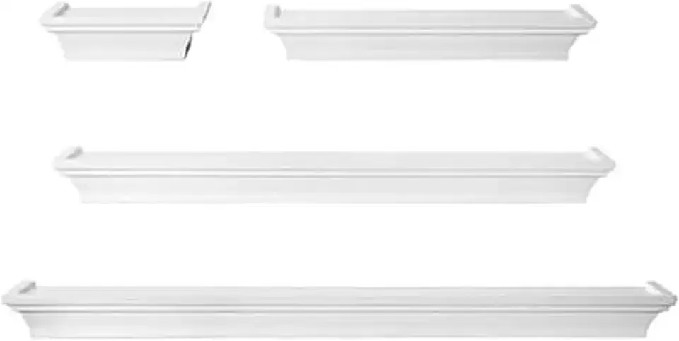 Arlington Floating Wall Shelves for Bedroom, Living Room, Bathroom, Kitchen, Office, Nursery, Set of 4, White