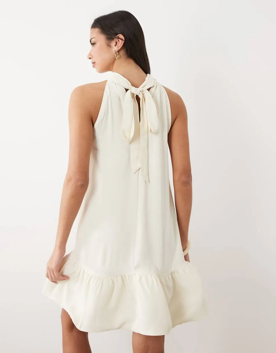 Gina Tricot halterneck mini frill dress in cream