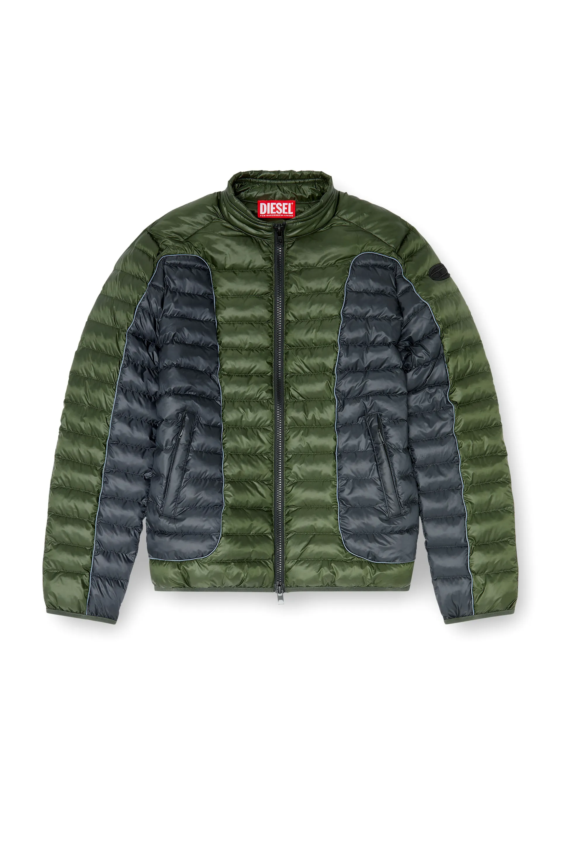 Biker-style puffer jacket with colour-block design