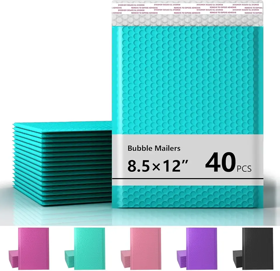 8.5 x 11 Inch Bubble Mailer 40 Pack, Waterproof Padded Envelopes with Strong Self-Seal Adhesive, Cushioning Shipping Bags with Bright Color for Small Business - Minty Blue