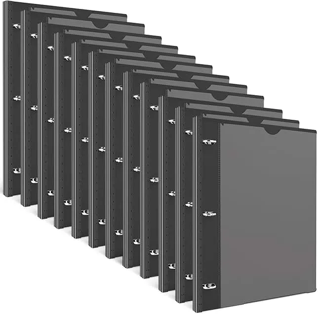 INFUN 1 Inch Telescoping 3 Ring Binder - 12 PCS-Black, Flexible Binders with Customizable Front Cover and Clear Catalog Pocket,1 inch Binders 3 Ring, 225 Sheet Capacity