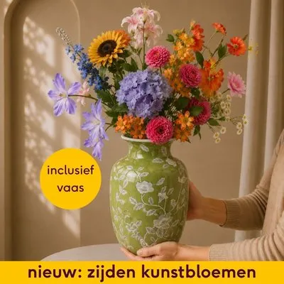 XL Zijden kunstbloemen | Boeket Furore incl. porseleinen vaas