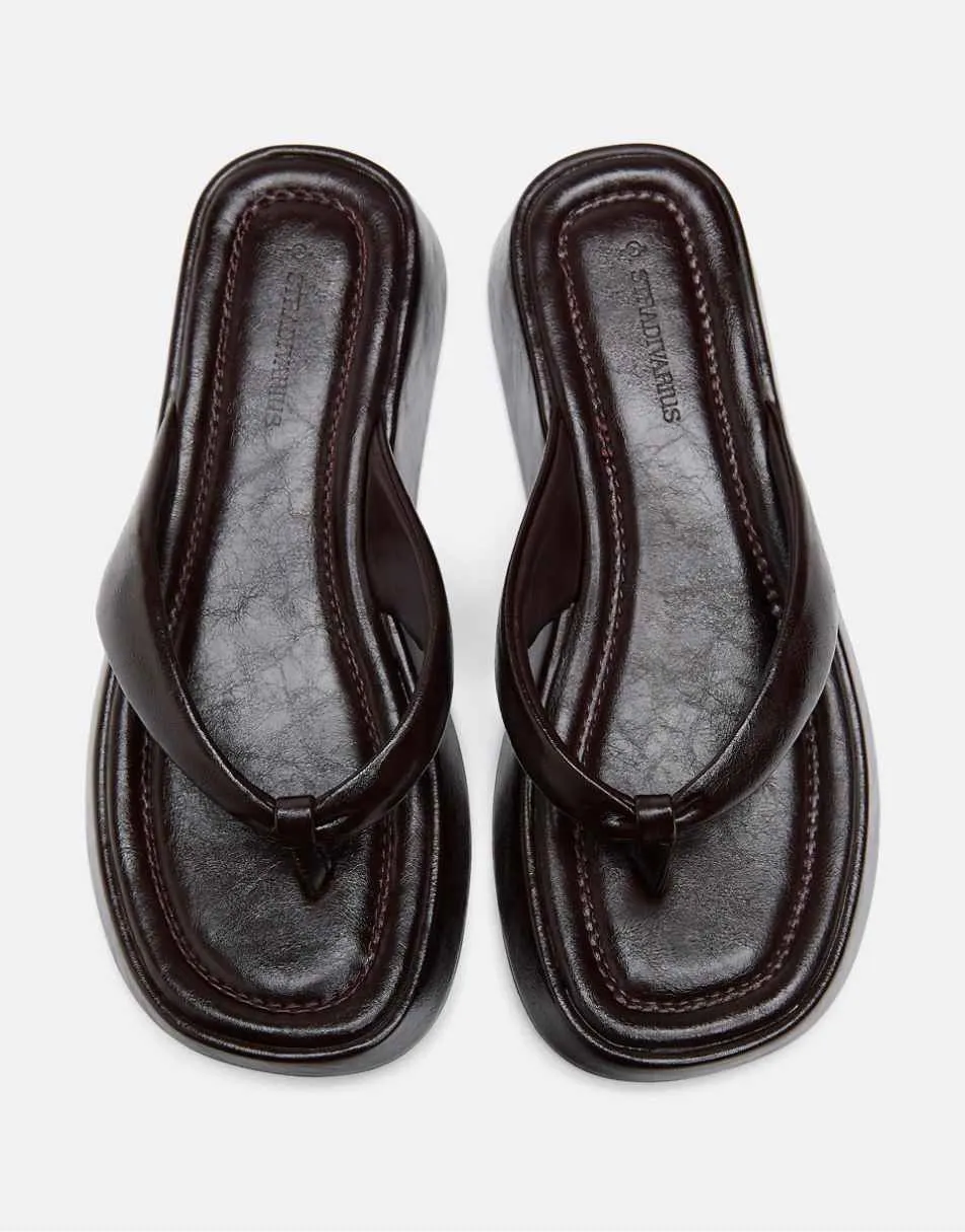 Stradivarius Platform thong sandals in brown