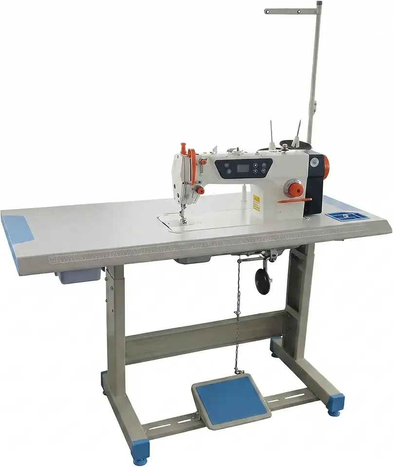 Industrial Sewing Machine with Table for Leather and Upholstery, 5000 SPM Industrial Lockstitch Sewing Machine for Tailoring, Denim, Canvas & DIY Projects, Direct Drive Servo Motor