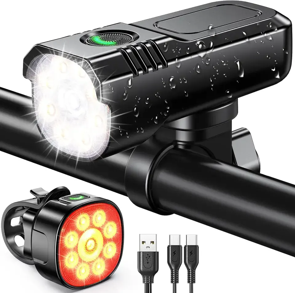 Zewdov High Lumen Super Bright Bike Lights for Night Riding, Adjustable Modes Bicycle Lights Front and Rear, IP65 Waterproof & Rechargeable Bike Headlight and Taillight Set for Cycling Electronics
