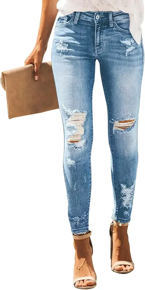 Women's Skinny Ripped Trendy Jeans Distressed Stretchy Denim Pants