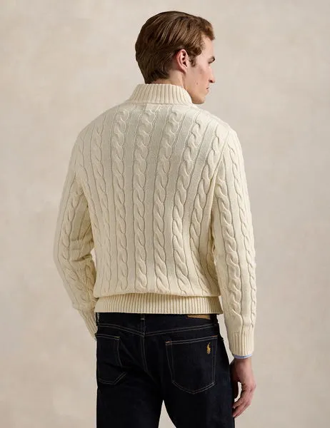 Cable-Knit Cotton Quarter-Zip Jumper Andover Cream
