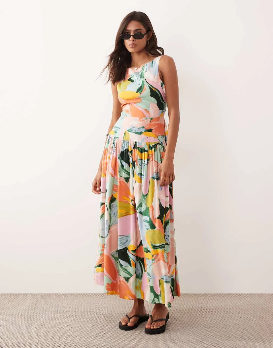 ASOS DESIGN racer maxi sundress with cut out back in floral print