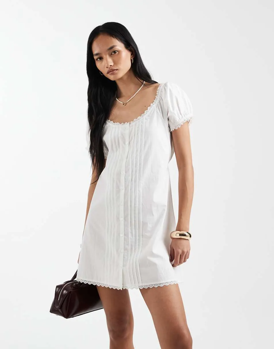 Cotton On Eliza babydoll button down mini dress in white