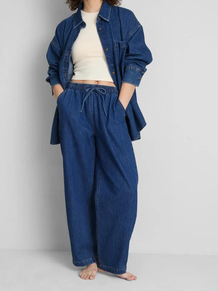 Bas de jogging fuselé en denim de coton