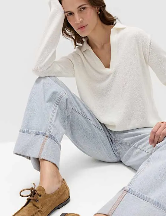 Strickoberteil mit Kragen und Leinenanteil