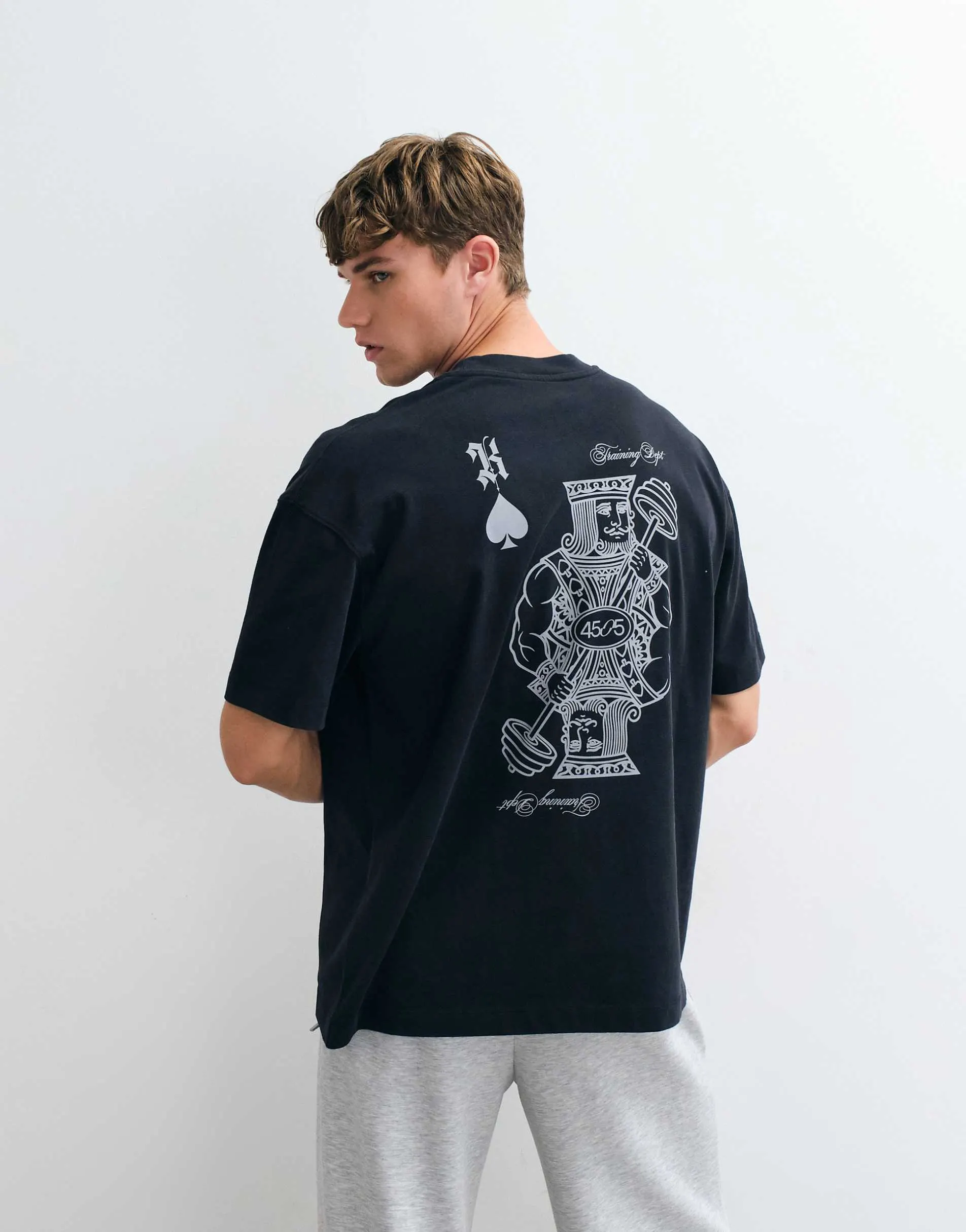 4505 heavyweight cotton oversized t-shirt with back print in washed black