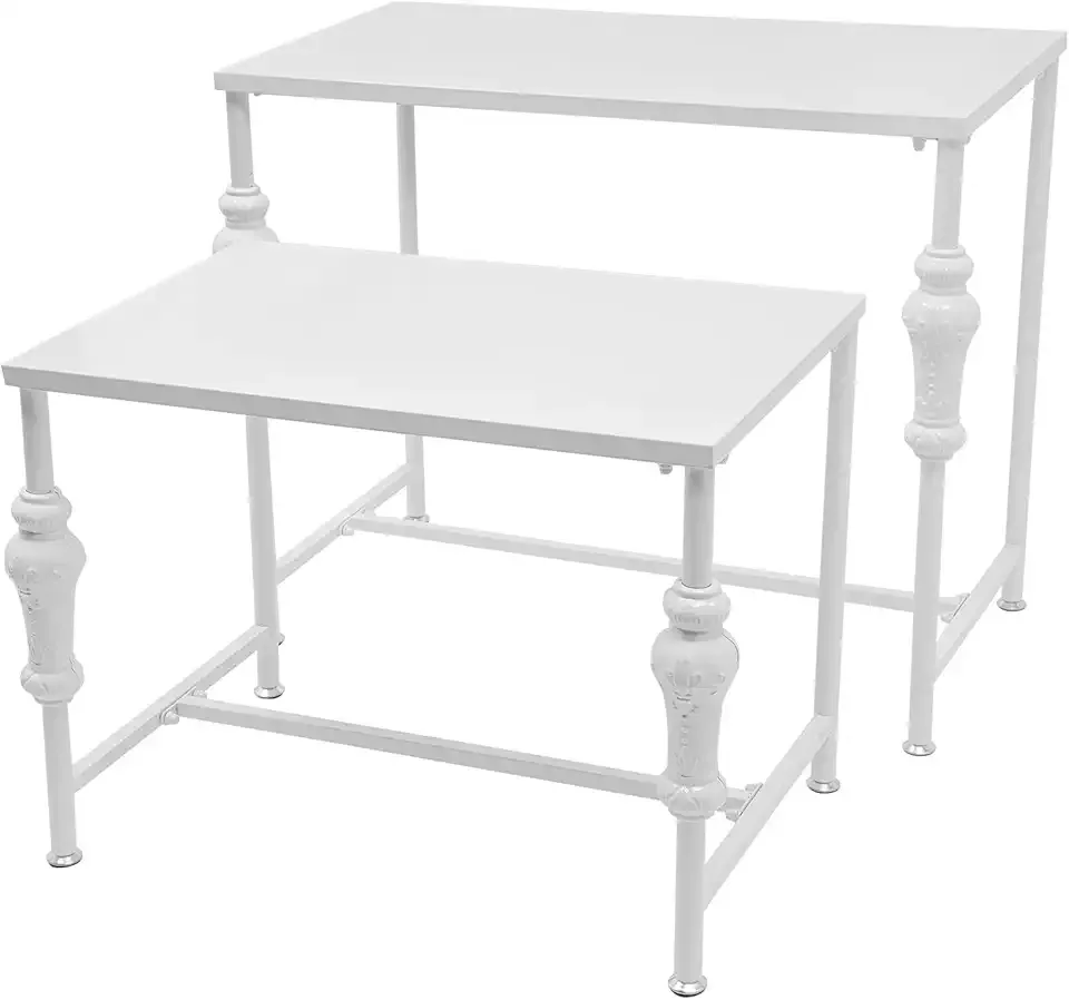 Retail Display Tables Vintage Boutique Display Table Clothing Shoes Display Shelf Nesting Tables 2 Piece Set, Carbon Steel (White)