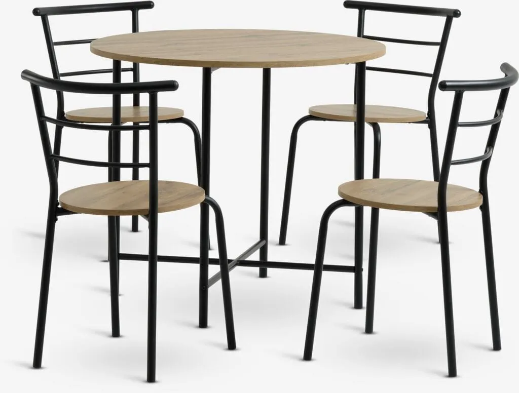 GADSTRUP Tavolo Ø85+4 GADSTRUP Sedie nero/color rov.selv.nat