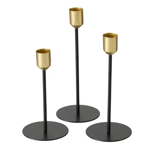 3er-Set Kerzenständer - schwarz-gold - Eisen
