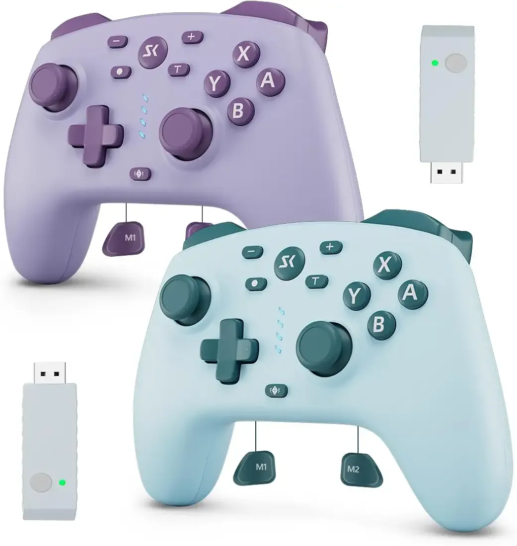 Wireless Switch Controller for Switch/Switch 2/Lite/OLED/PC Controller with 2.4G Adapter, 2 Pack Switch Controller with Hall Joysticks & Hall Triggers, Switch Pro Controller with Wake-up, 2 Back Programmable Buttons, Turbo Function
