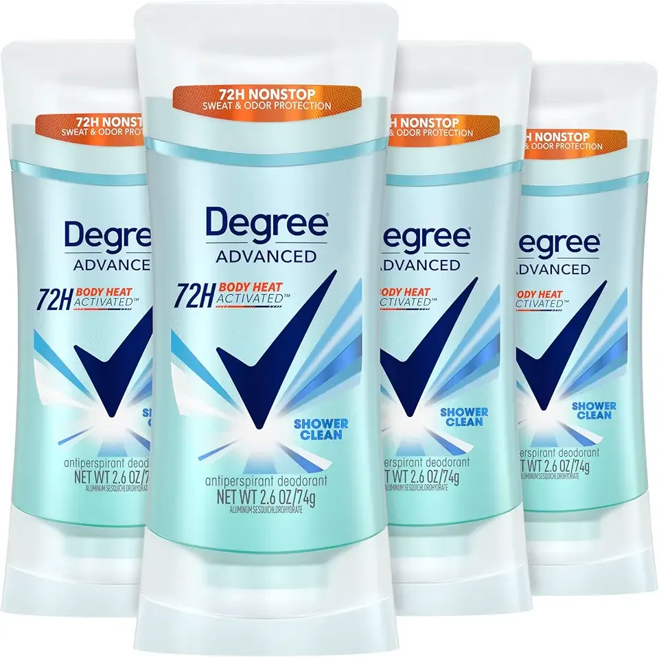 Degree Advanced Antiperspirant Deodorant 4 count 72-Hour Sweat & Odor Protection Shower Clean Antiperspirant for Women with MotionSense Technology 2.6 oz