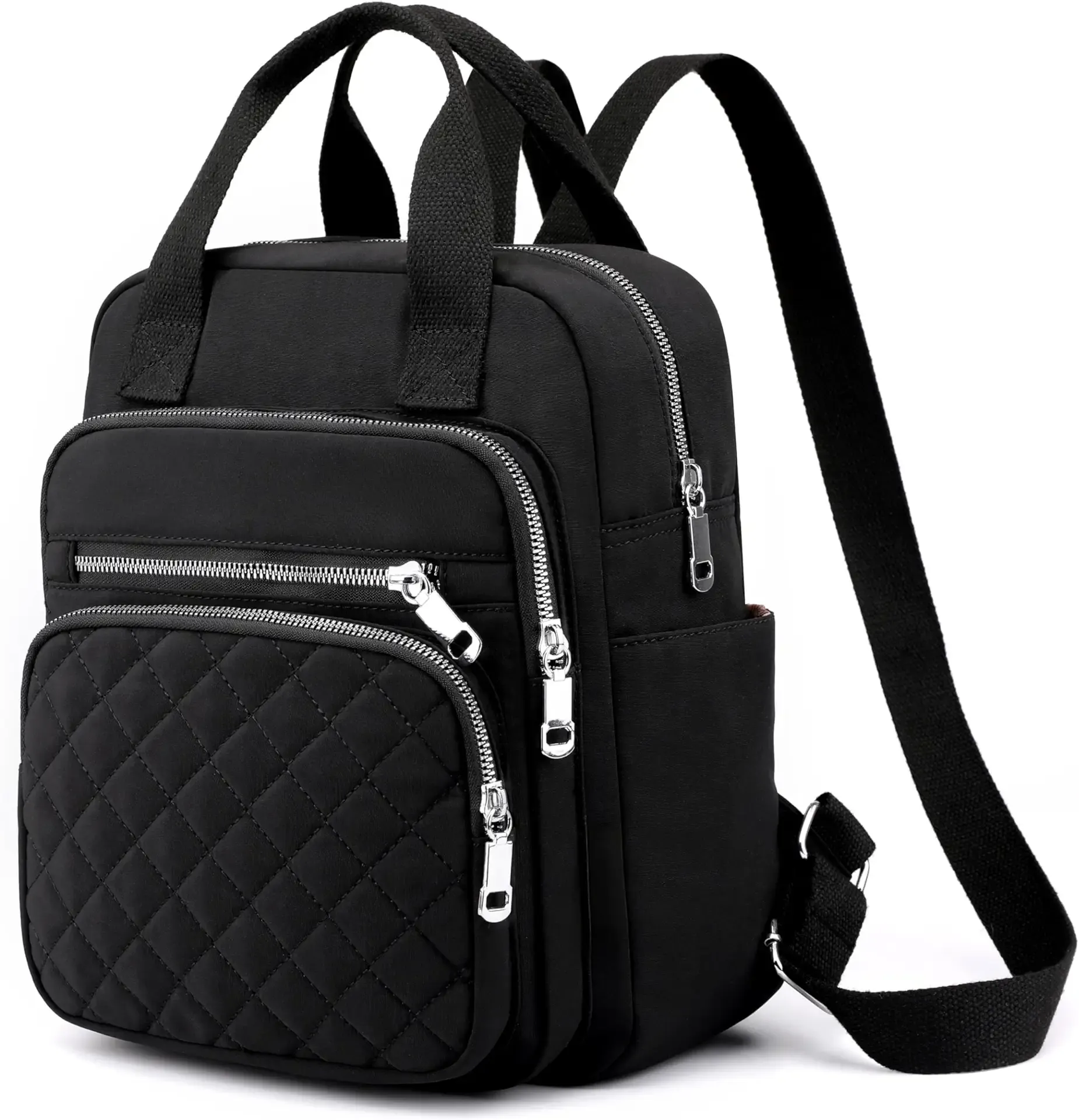 Small Backpack for Women Casual Quilted Square Bag Waterproof Multi Pockets Daypack Lightweight Top Handle Satchel