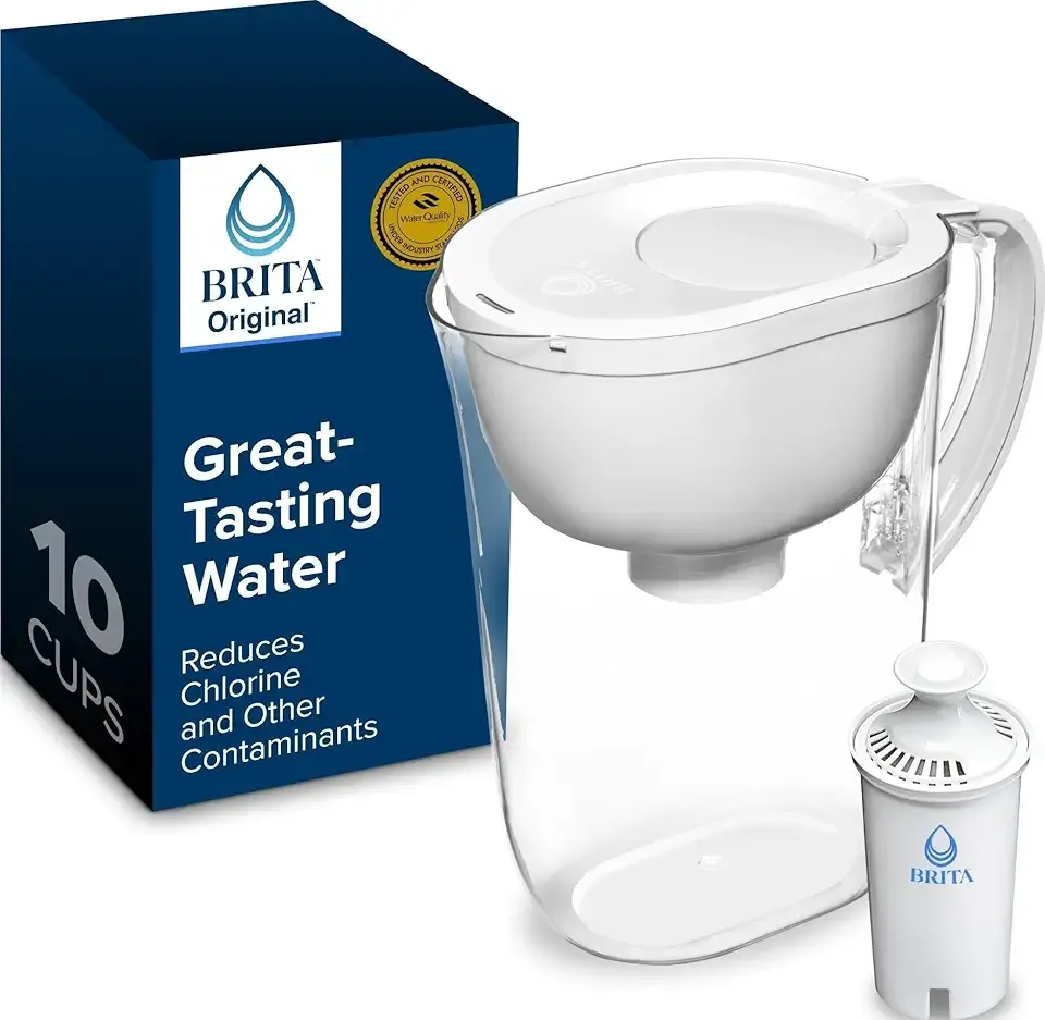 Brita Large 10 Cup Water Filter Pitcher, Includes 1 Filter, Bright White | WQA and NSF/ANSI Certified, Reduces Chlorine, Copper, Mercury & Cadmium, Lasts 2 Months, Household Essential