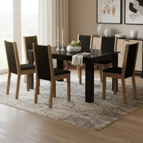 Juego de Comedor Lola Suecia 6 Sillas Mesa Rectangular 75x76x136 cm Negro