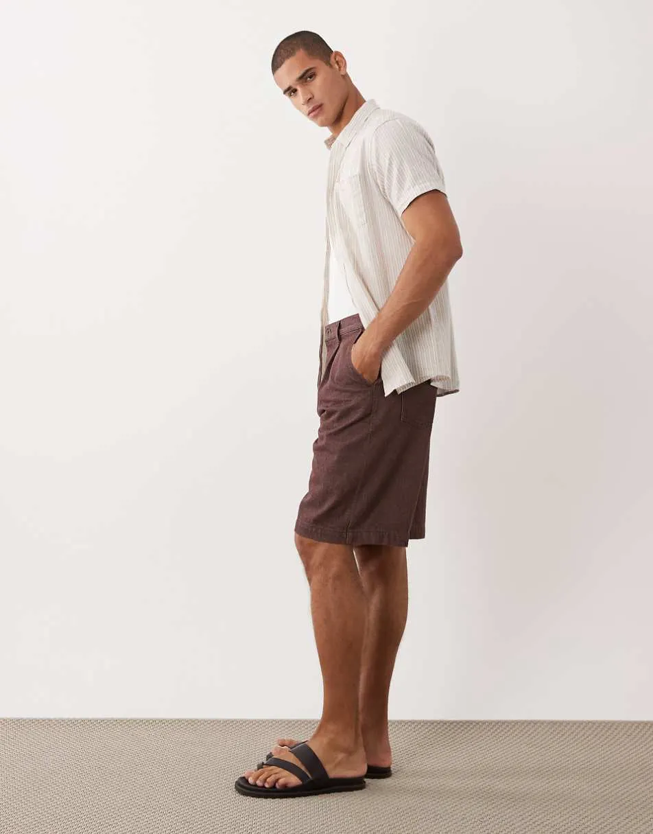 ASOS DESIGN loose denim jorts in brown wash with pleats