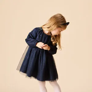 Robe de fête manches longues en tulle pailleté pour bébé fille
