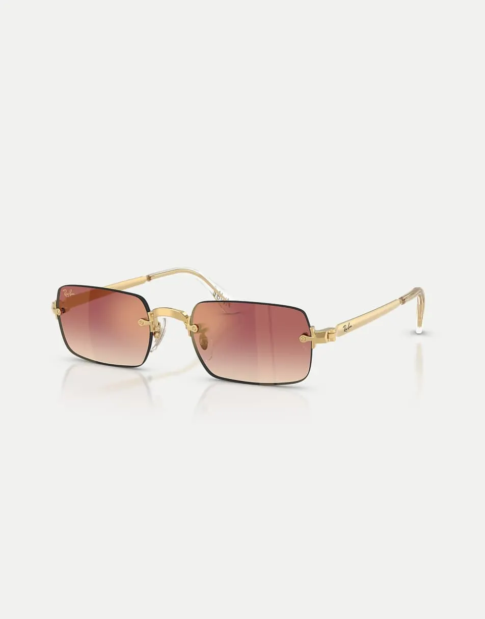 Ray-Ban Rb3928 by a$ap rocky rectangle sunglasses with violet mirrored lens in arista gold