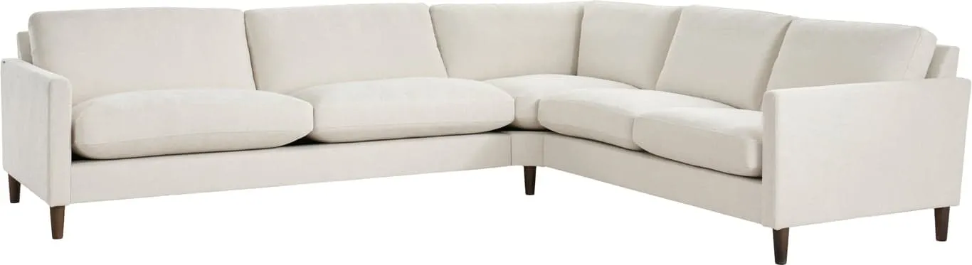 Brunstad Choice dyp hjørnesofa Modulsofa. 2,5 seter + hjørne + 3,5 seter duo maxi, armlene 002, stoff Stormy kitt, ben 376 smoked