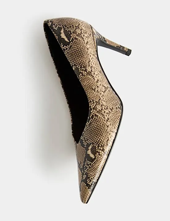 Snake Print Stiletto Heel Pointed Court Shoes