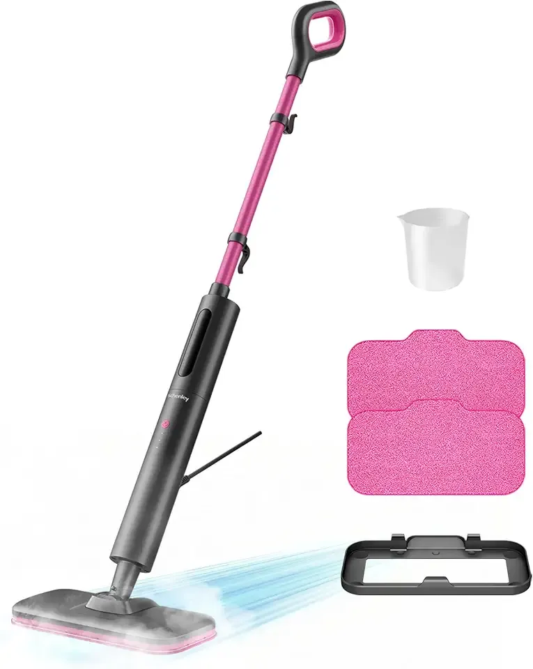 Schenley Steam Mop Cleaner Powerful - 15s Fast Heat-Up, Chemical-Free for Hardwood/Tile/Laminate & Floors/Walls, Washable Pads, 3 Modes for Carpet, Lightweight, Self-Standing, Sleek Design