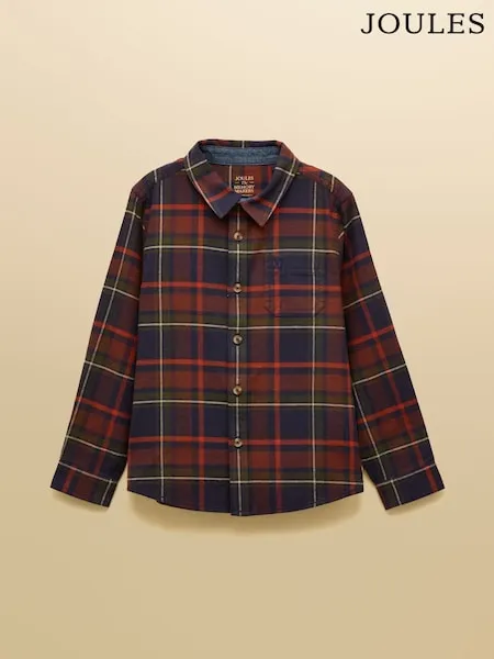 Joules Boys' Brushed Navy Check Flannel Checked Shirt