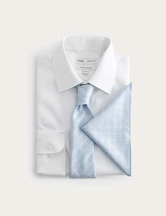 Bügelleichtes Regular Fit Hemd und Krawatte im 4-tlg. Set