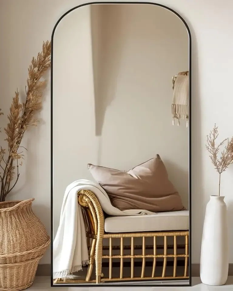 Antok Full Length Mirror, 71"x27" Floor Mirror Freestanding, Arched Floor Standing Large Mirrors Full Body Mirror with Stand for Bedroom, Hanging Mounted Mirrors for Living Room, Black