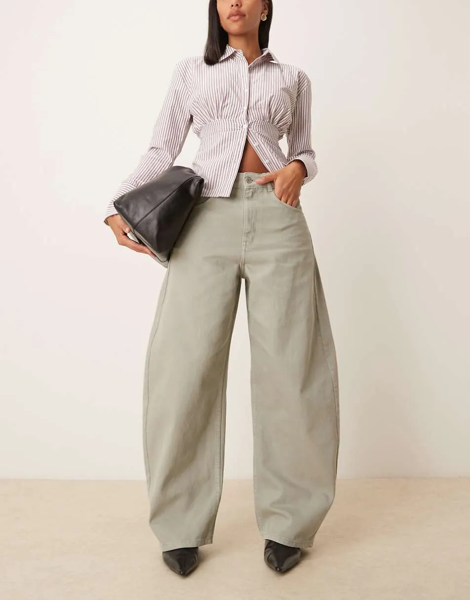 ASOS DESIGN high waisted barrel jean in washed khaki