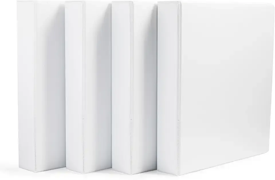 Amazon Basics 3 Ring Binders, 1.5 Inch, 4 Pack, D-Ring Organizer for School, Home Office, White