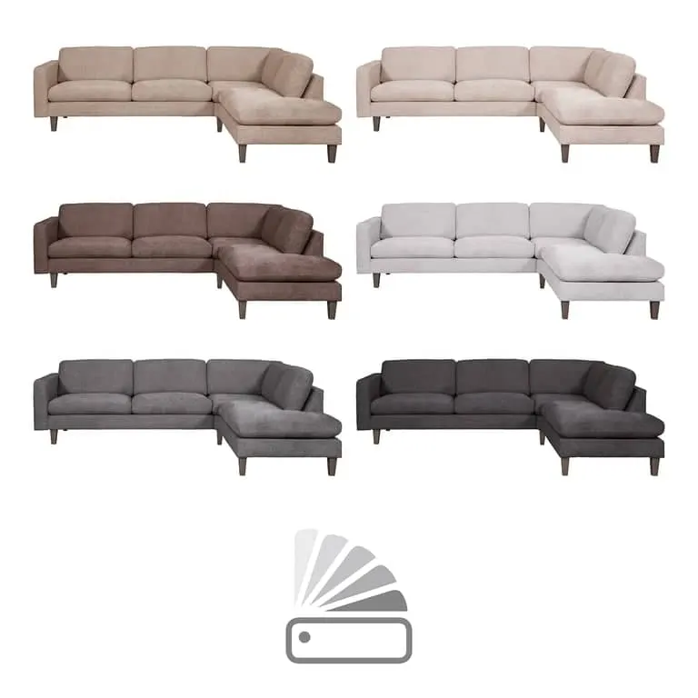 Hjellegjerde Medium hjørnesofa 3 seter duo + lite hjørne + endemodul, armlen nr 28, myk/myk puter, stoff Maldino brown