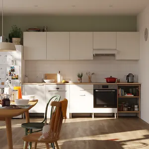 Cocina en kit Eleki blanca 5 módulos altos + 3 bajos + carro L.300 x H.217 cm